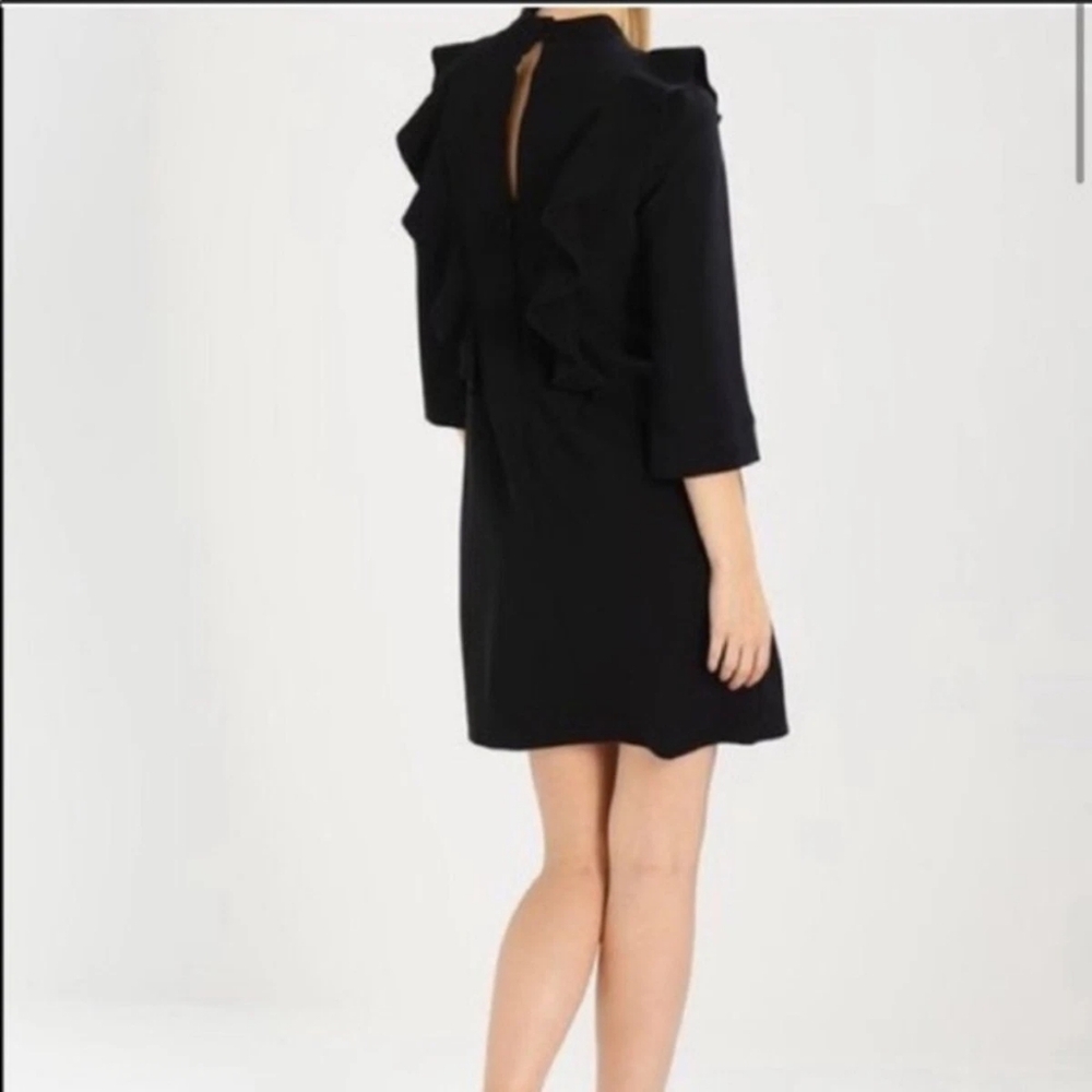Banana Republic Black Ruffle Yoke Bi-Stretch Mini Dress 3/4 Sleeve - Size 0 - Picture 3 of 9